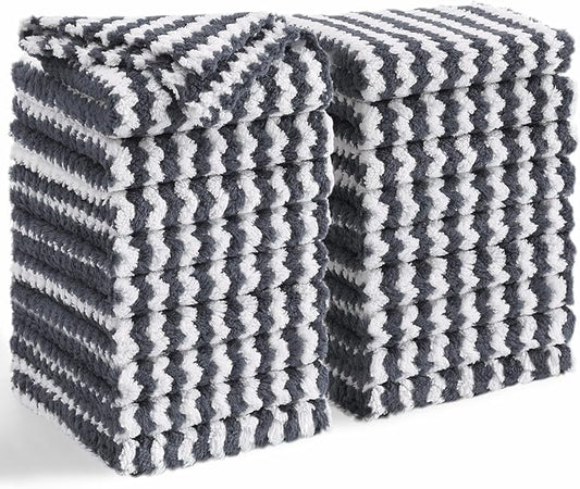 Homaxy 18 Pack Kitchen Dish Cloths, Ultra Soft and Absorbent Dish Towels, Reusable Fast Drying Microfiber Cleaning Cloth, Coral Velvet Wave Design No-lint, 10 x 10 inches, Dark Grey