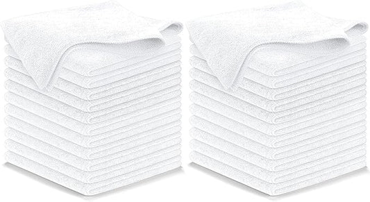 USANOOKS Microfiber Cleaning Cloth - White - 24Pcs (12.5x12.5 inch) High Performance - 1200 Washes, Ultra Absorbent Car Towel Traps Grime & Liquid for Streak-Free Mirror Shine - Car Washing Cloth
