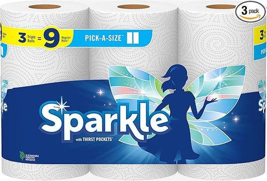 Sparkle Pick-A-Size Paper Towels, 3 Triple Rolls = 9 Regular Rolls, Everyday Value Paper Towel With Full And Half Sheets