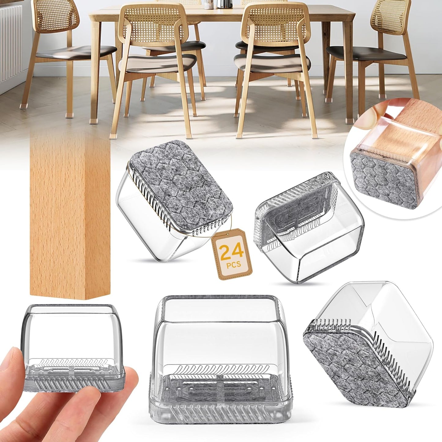 24PCS Rectangular Chair Leg Floor Protectors, Furniture Sliders, Non-Slip Felt Furniture Pads for Hardwood Floors, Silicone Cap Covers to Protect Floors,(Fit L :1.34-1.57", W: 0.87-1.18")