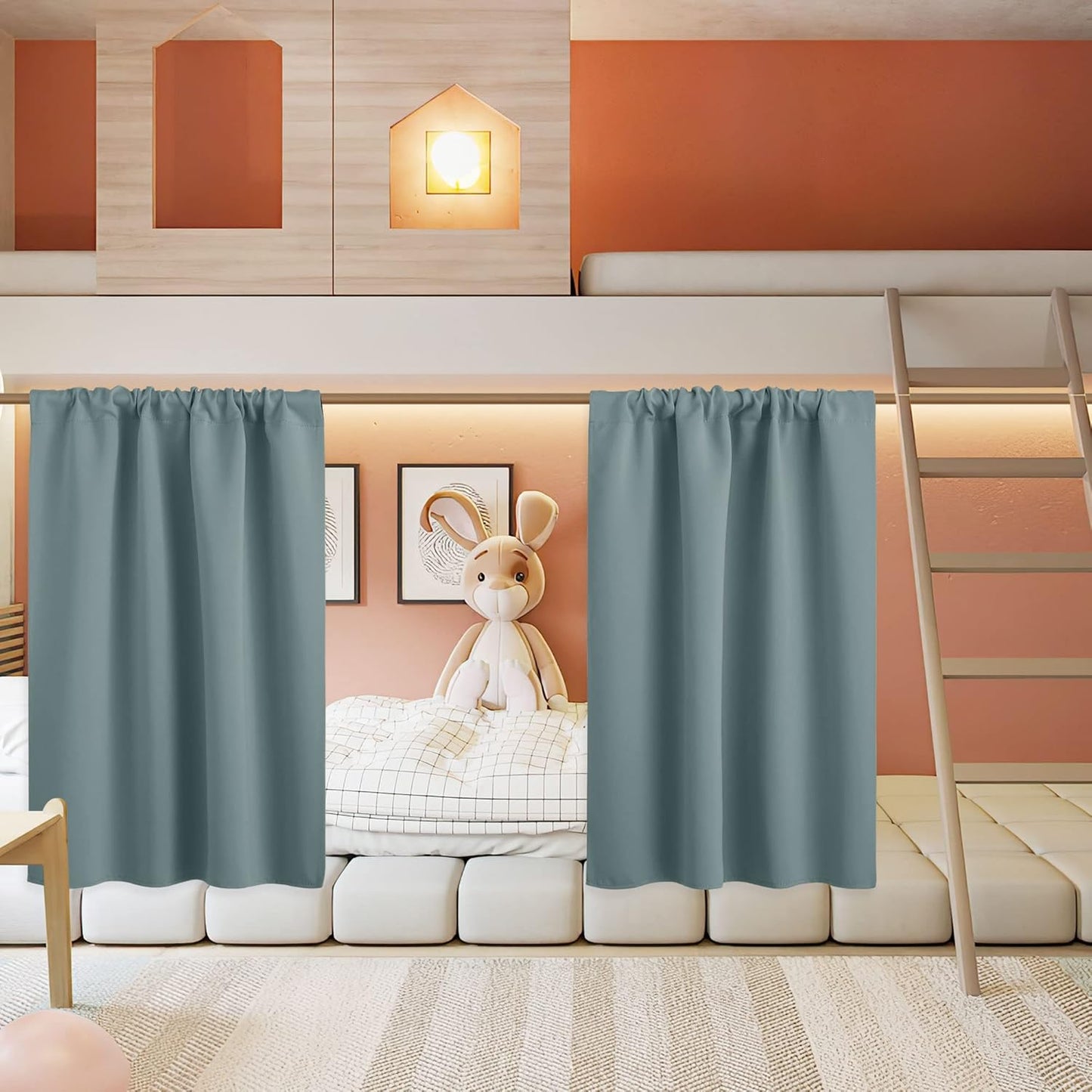 RYB HOME Small Curtains for Door Windows - Blackout Thermal Insulating Drapes for Home Theatre Bathroom Basement Cafe RV Camper Windows Blinds, Wide 34 x Long 30, Dusty Blue, 1 Pair