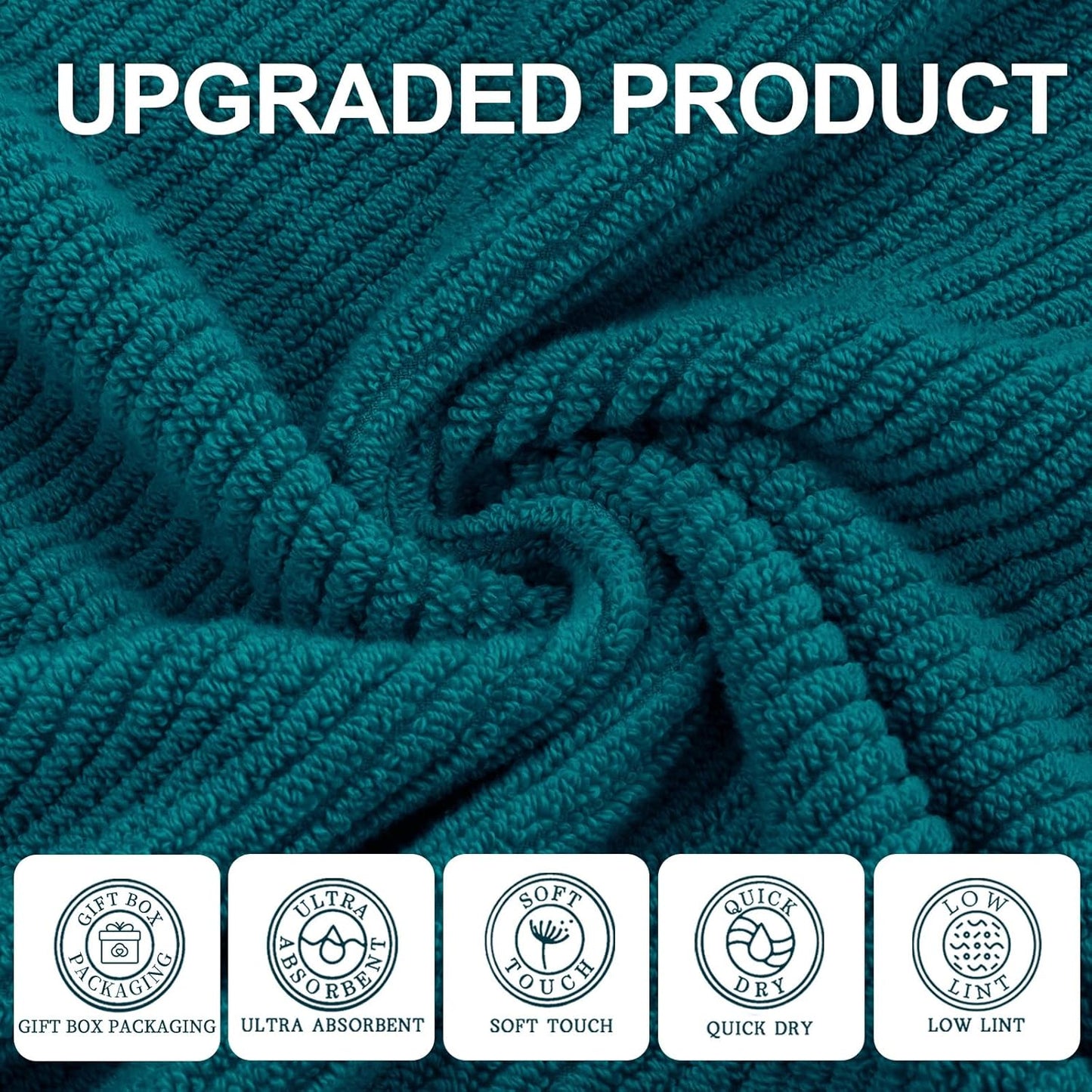 VOOVA & MOVAS Bathroom Hand Towels - 4PC Large 18" x 28", 100% Cotton | Lightweight | Thick | Quick Dry | Soft | Absorbent, Hand Towels for Showering, Bathroom Essentials, Deep Turquoise