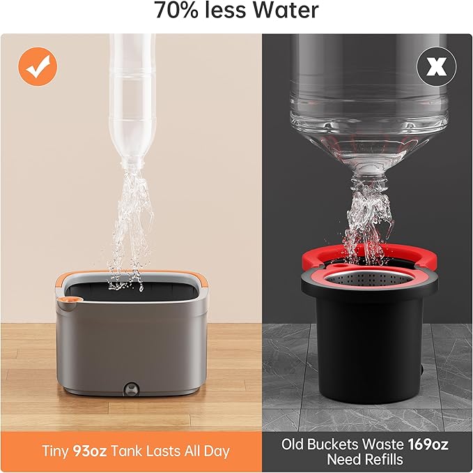KZKR Spin Mop and Bucket Set with 6 Replaceable Microfiber Mop Pads with Self Separation Dirty and Clean Water System, Self Wringing 360° Rotating Square Mop Head for Hardwood Tile Marble Floors