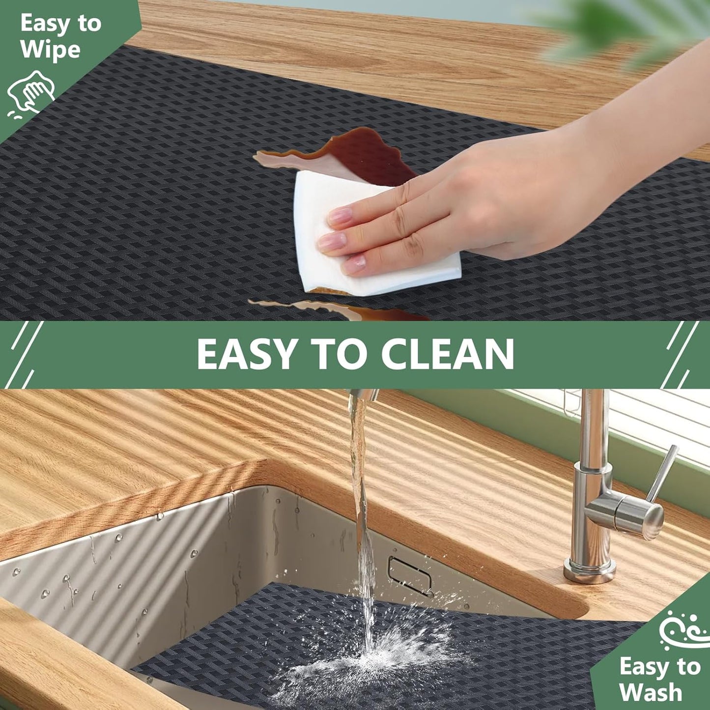 Shelf Liners, Non-Adhesive Drawer Liner, Waterproof & Oil-Proof Kitchen Cabinet Cupboard Liner Plastic EVA Material BPA Free Fridge Liner Mats Paper Protector for Shelves (Black/12in x 120in)