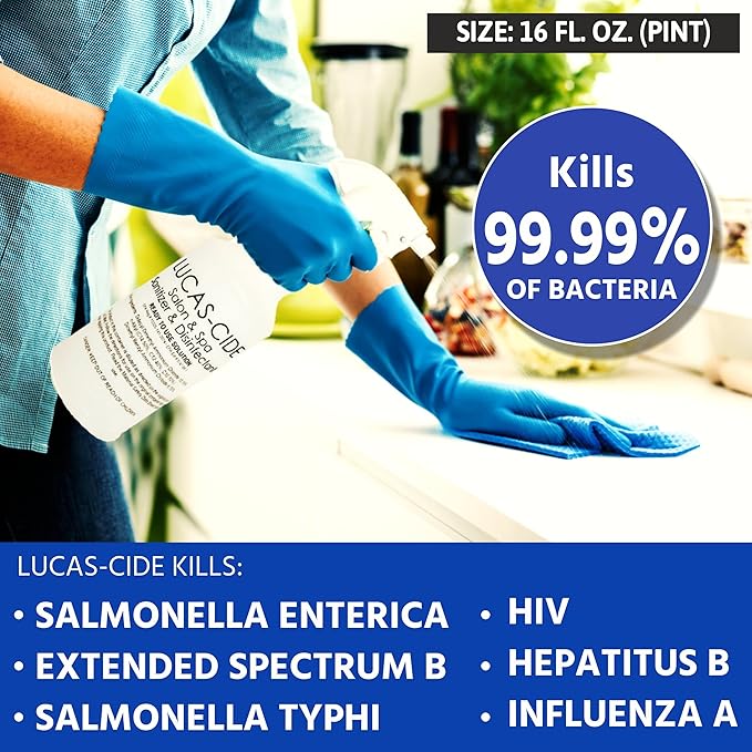 LUCAS-CIDE Salon and Spa Disinfectant Multipurpose Surface Sanitizer, EPA Disinfectant Cleaning Supplies Solution 16 Fl Oz - Blue