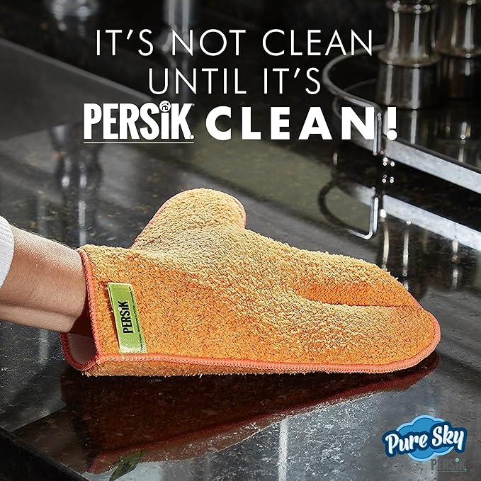 persik Pure-Sky Microfiber Glove Dusting Mitt - Just Add Water No Detergents Needed - Ultra Microfiber Cleaning Cloth Glove - Use for Cleaning Furniture, Home - 2 Pack