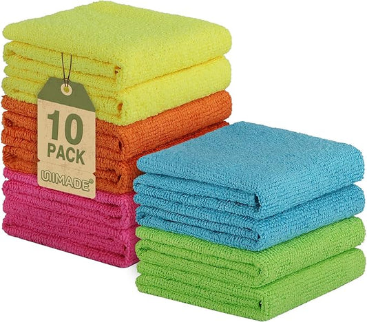 Microfiber Cleaning Cloth, 10 Pack Reusable Microfiber Towels for Cars Lint Free Cleaning Shop Towel Rags for Home Kitchen Automotive Bar Mechanic Restaurant Garage, 11.5"x 11.5", Multicolor