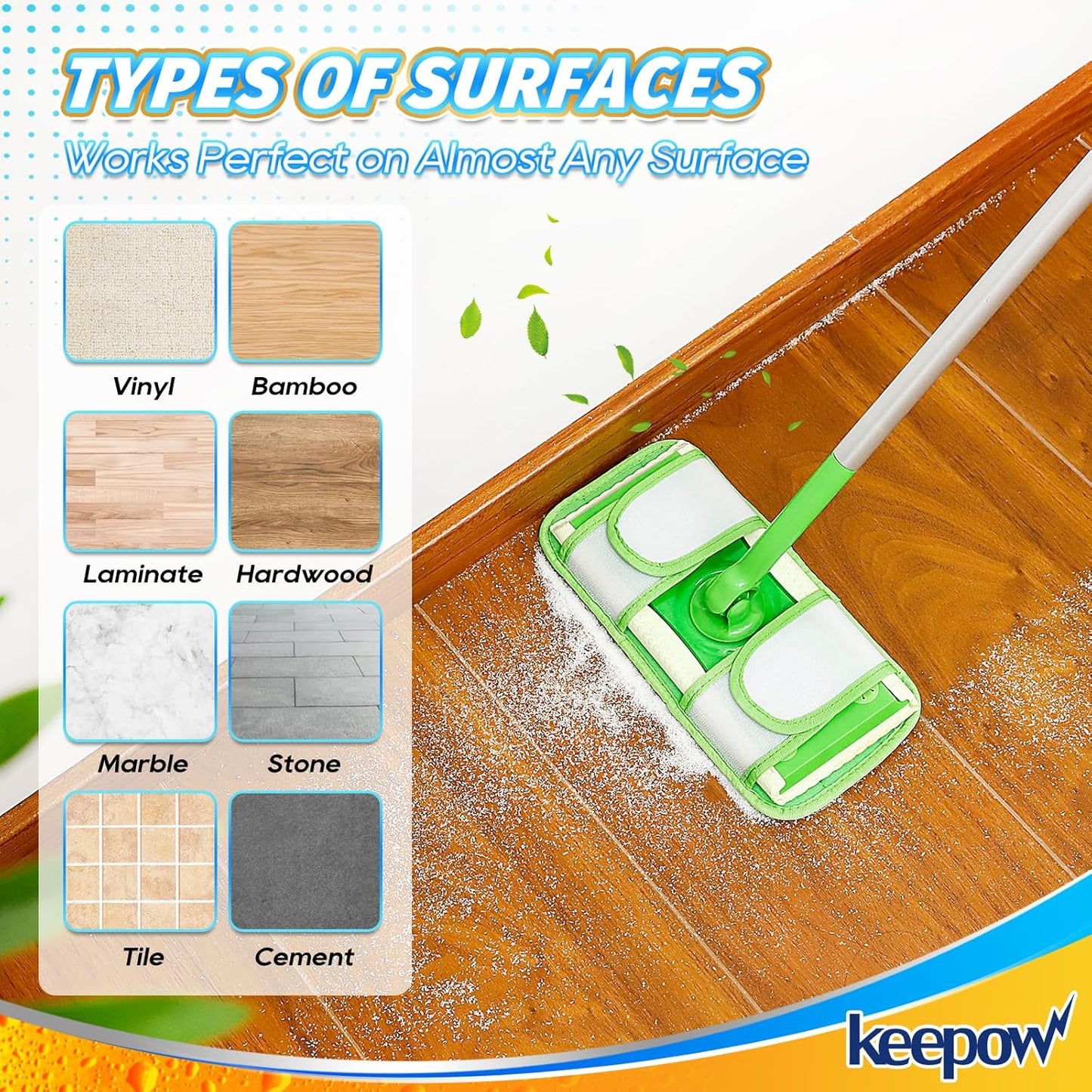 Reusable Pads Compatible with Swiffer Sweeper Mops - Washable Microfiber Mop Pad Refills - 12 Inch Floor Cleaning Mop Head Pads Work Wet and Dry - 5 Pack
