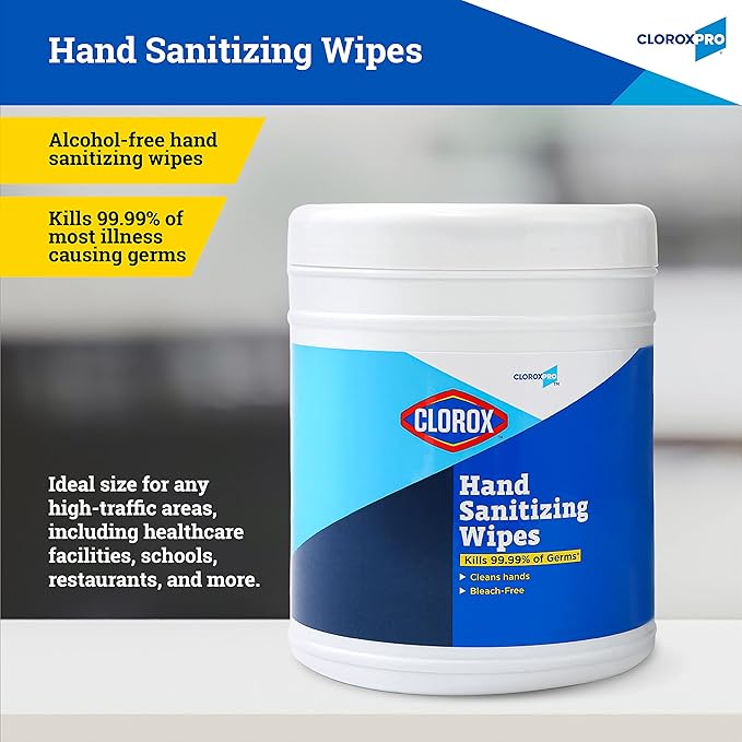Clorox Pro Alcohol Free Hand Sanitizer Wipes with BZK - Gentle Hand Sanitizing Wipes for Hands in Bulk Canister - Disinfecting Sanitizer Solution for School Supplies & Office Use, 270 Count