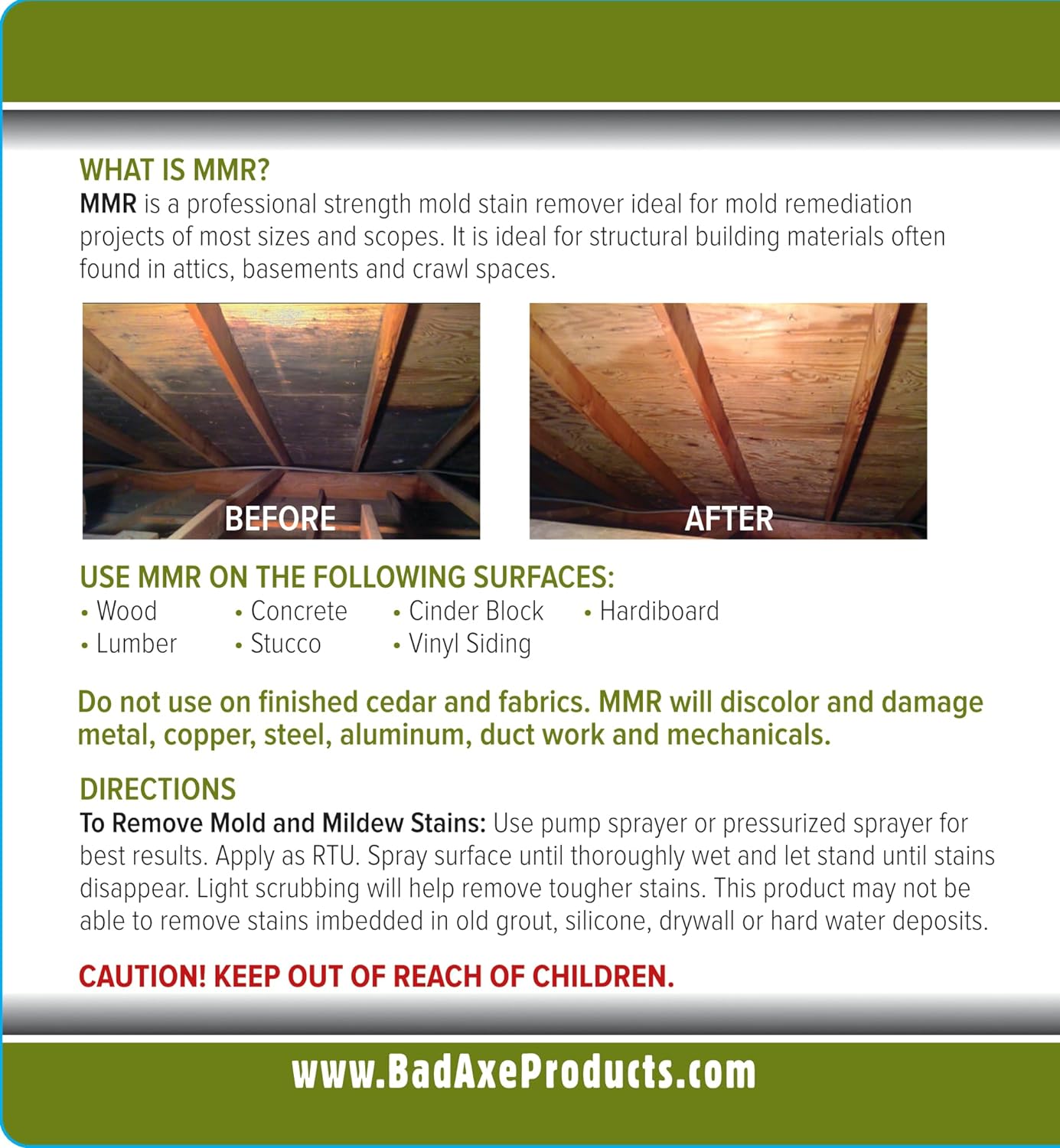 Bad Axe MMR Instant Mold Stain and Mildew Stain Remover - Professional Strength, Contractor Grade Cleaning Solution, Professional Quality Formula, Odor Removal, 1 Gallon (4)