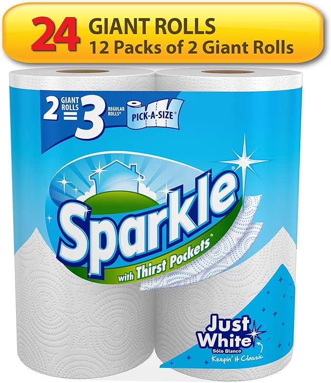 Sparkle Pick-A-Size Paper Towels, 24 Triple Rolls = 72 Regular Rolls, Everyday Value Paper Towel With Full And Half Sheets