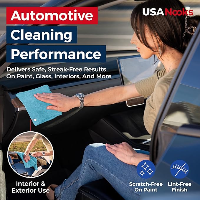 USANOOKS Premium 300GSM Microfiber Cleaning Cloth - 12.5"x12.5" High Performance - 1200 Washes, Ultra Absorbent Microfiber Towels for Cars Undercarriage, Rims & Engine Bay Cleaning - Microfiber Cloth