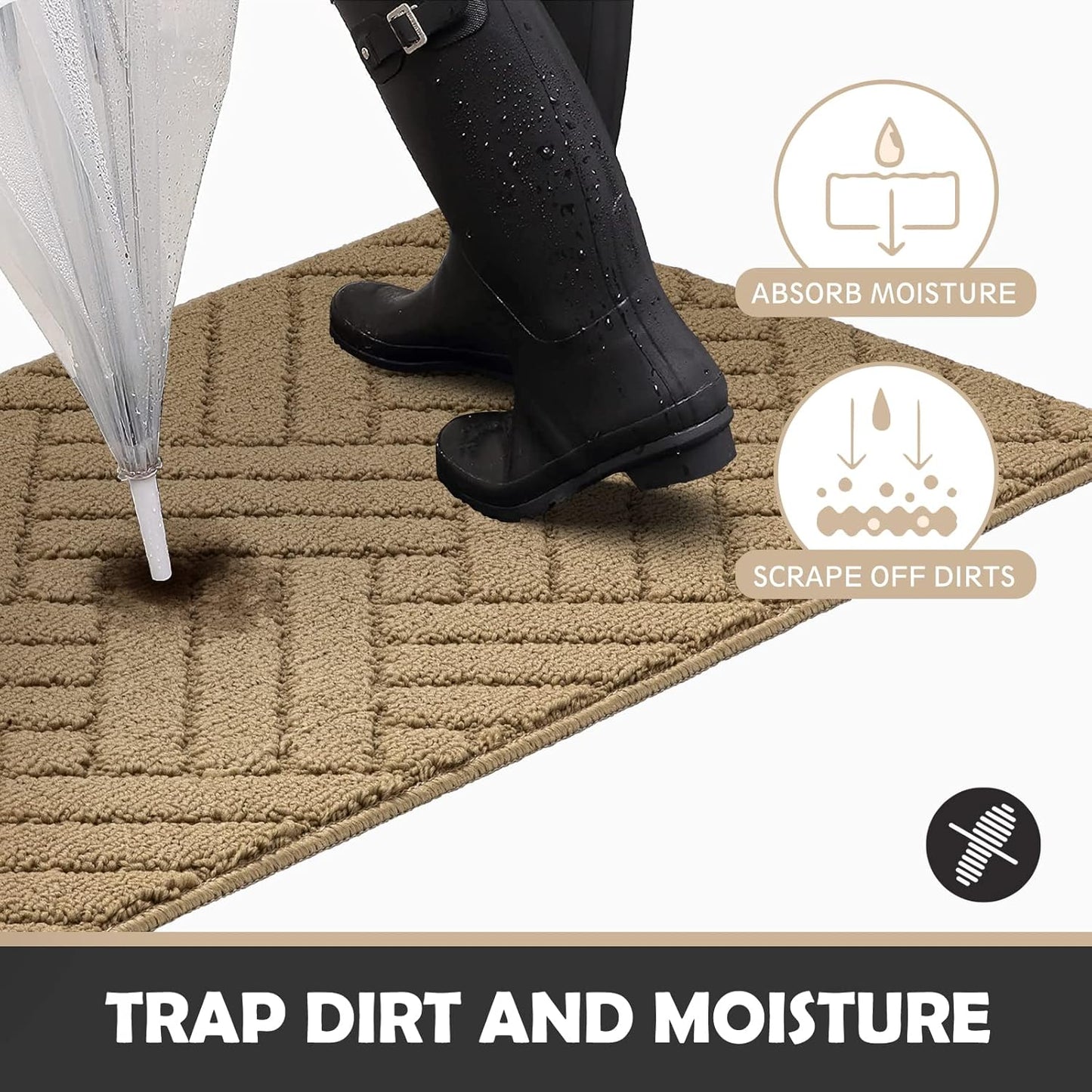 Door Mat Indoor Doormat, Brown Entryway Rug Door Mats Non-Slip Rubber Backing,Heavy Duty Low-Profile Entrance Rugs, Absorbent Resist Dirt Doormats Floor Door mat for Entryway,32"x48"