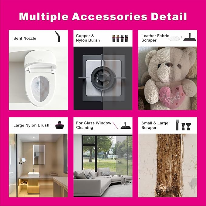 Portable Steam Cleaner for Cleaning with 16pcs Accessories, 6-Level Adjustable, 15s Heat-Up, Handheld Steam Cleaner for Home, Tile, Grease, Dirt, Car Detailing, Lightweight Design for Women& Girls