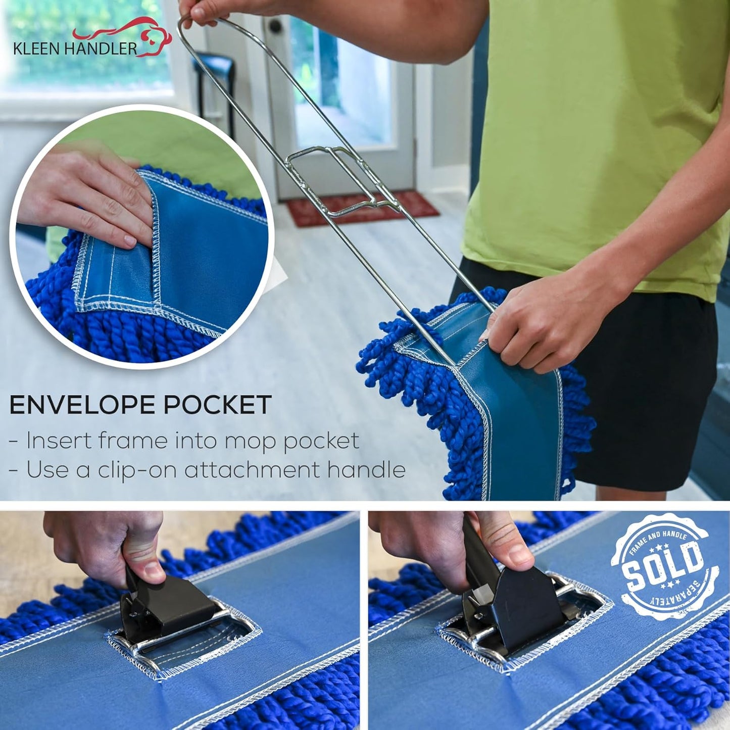 Kleen Handler 48 inch Microfiber Dust Mop | 12 Pack, Extra Large Washable Commercial Mop Head Replacement