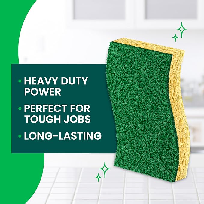 Scotch-Brite Heavy Duty Scrub Sponge, 9 Kitchen Sponges for Tough Messes, Lasts 3X Longer, Best for Cast Iron Skillets & Outdoor Grills, Flexible, Durable & Strong (Pack of 5)