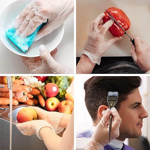 OKIAAS Disposable Gloves M, Bulk of 1000 Pcs|Latex and Powder-Free Clear Vinyl Gloves for Household, Food Handling, Lab Work and more, 10 Dispenser Boxes