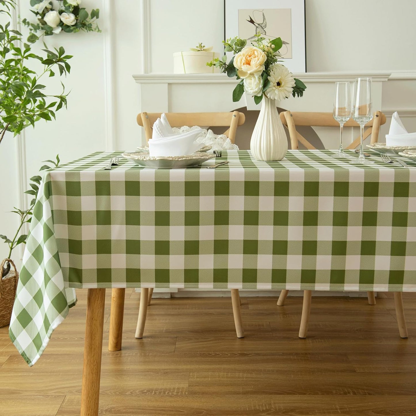 Waterproof Checkered Tablecloth Fabric - Rectangle 58x84 Inch Classic Gingham Buffalo Plaid Table Cloth for Indoor/Outdoor Use - Washable Table Cover for Kitchen, BBQs, and Parties