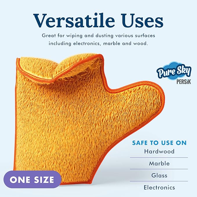 persik Pure-Sky Microfiber Glove Dusting Mitt - Ultra Microfiber Cleaning Cloth Glove - JUST ADD Water No Detergents Needed - Use for Cleaning Furniture, Home