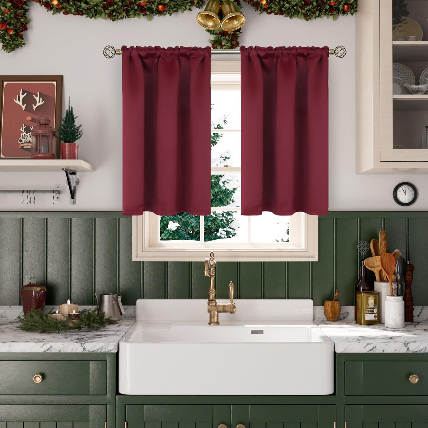 BGment Burgundy Blackout Curtains 36 Inches Long for Bedroom Kitchen Window - Short Length Thermal Insulated Drapes with Rod Pocket for Basement Cafe Bathroom, 42 x 36 Inch, 2 Panels