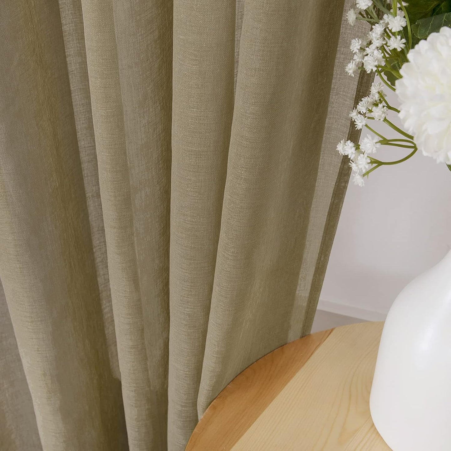 Tollpiz Sheer Curtains Living Room Linen Textured Curtain Sheers Light Filtering Voile Rod Pocket Curtains for Bedroom, 38 x 63 inches Long, Taos Taupe, Set of 2 Panels