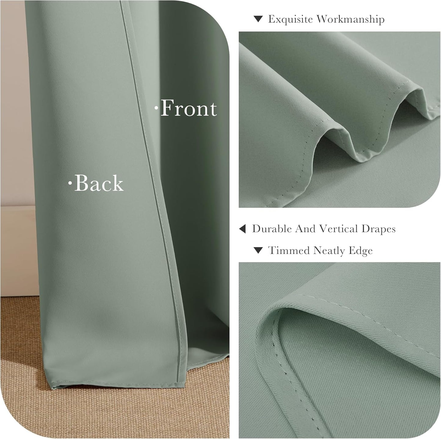 PONY DANCE Sage Green Small Curtains for Bathroom, Black Out Thermal Insulated Short Window Drapes Grommet Room Darkening Half Window Curtains for Studio Dorm Loft(2 Panels, W 42 x L 36 inches)