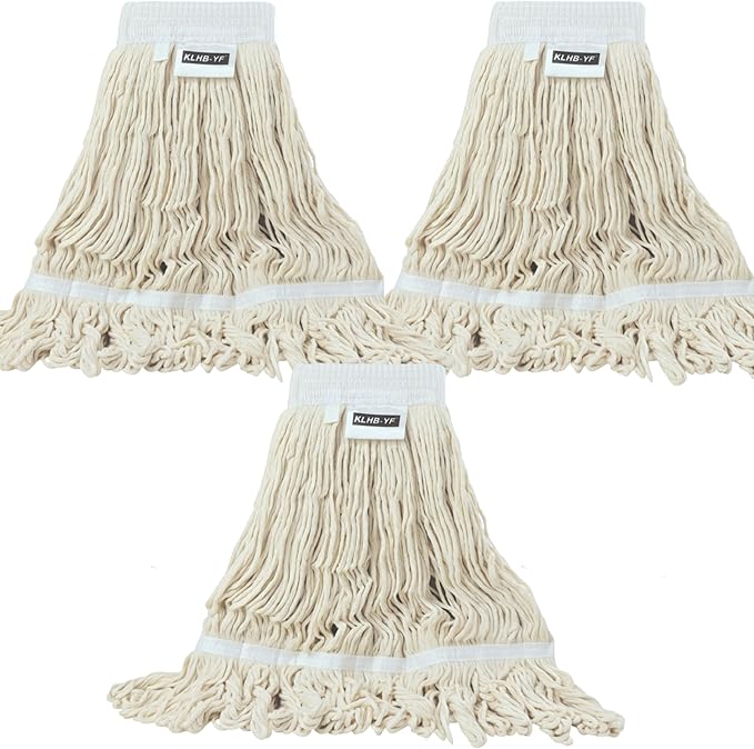 Heavy Duty Wet Industrial Cleaning Mop Head – Mop Head Replacement Perfect Cotton Washable Mop Head Replacement for Commercial & Home Cleaning（White）