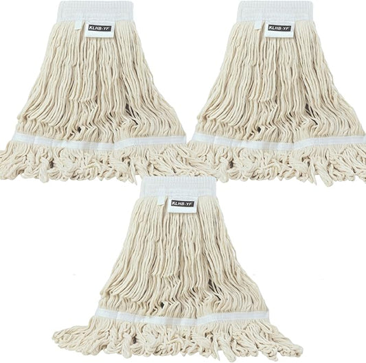 Heavy Duty Wet Industrial Cleaning Mop Head – Mop Head Replacement Perfect Cotton Washable Mop Head Replacement for Commercial & Home Cleaning（White）