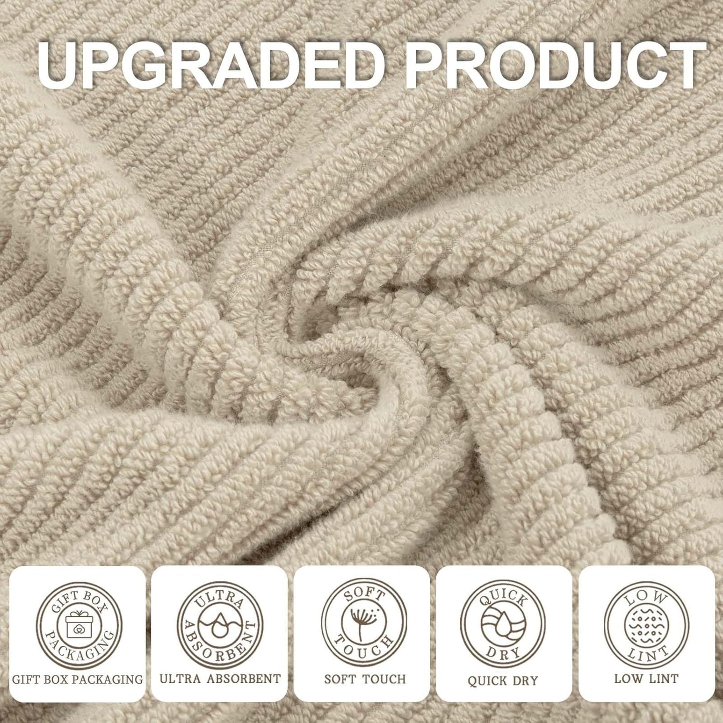 Cotton Washcloths - 6PC 13"x13" | Quick Dry | Soft | Light Weight | Absorbent | Hotel Quality, Luxury Wash Cloths for Body, Hand Towels for Bathroom & Showering, Towel Gift Set, Beige | Tan
