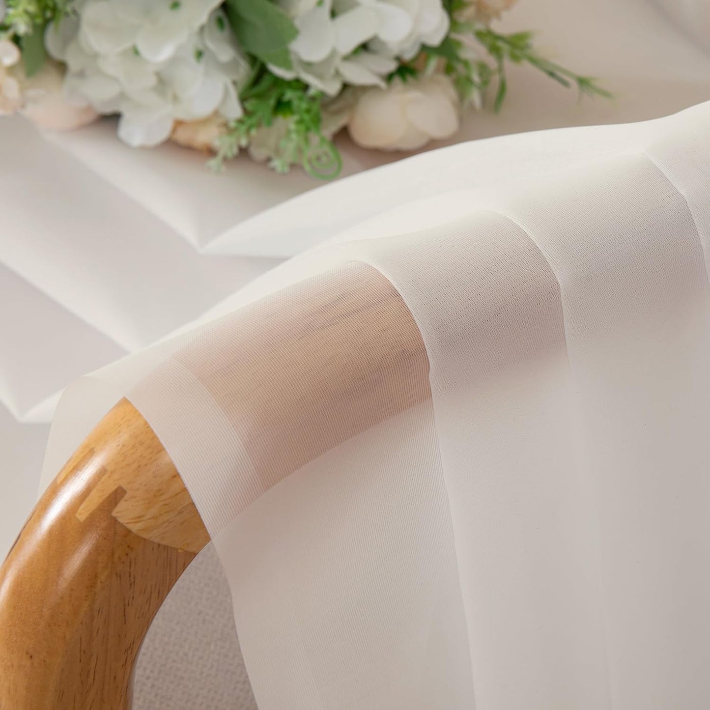 Chyhomenyc Sheer Ivory Curtains 90 inches Long 2 Panels, Light Filtering Soft Airy Solid Elegant Voile Window Treatment Drapes for Bedroom Living Room Wedding Party Decor, 42 Wx90 L Inches