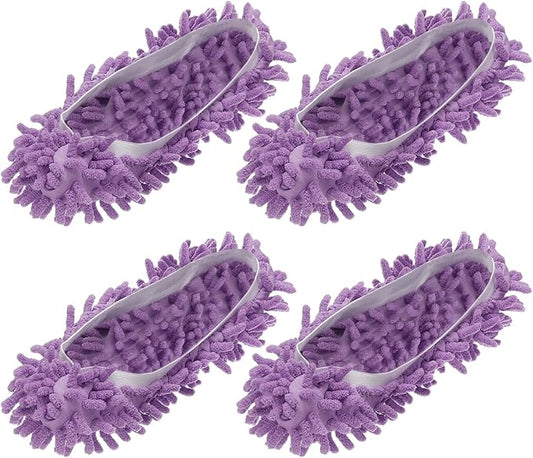 uxcell 4 Pcs Mop Slippers, Mop Socks Microfiber Shoe Covers Washable Mopping Slippers for Floor Cleaning Office Home Use Women Men, White Trim, Purple