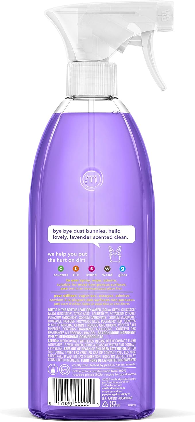Method All-Purpose Cleaner Spray, French Lavender, Perfect for Most Counters, Tiles and More, 28 Fl Oz, (Pack of 2)