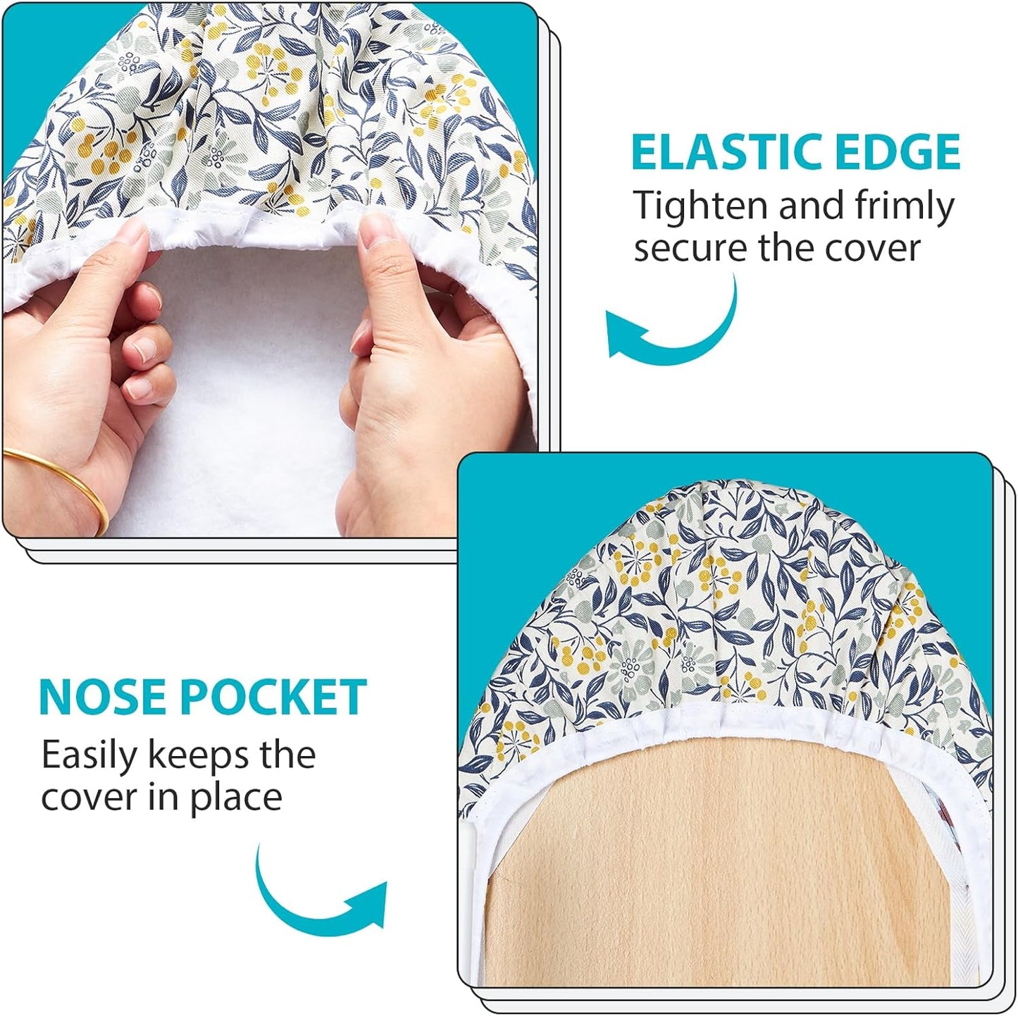 Table Top Ironing Board Cover 12 x 32 inch, 3 Layers Small Iron Board Cover, Heat Reflective Thick Padding with Elasticized Edges (Flora)