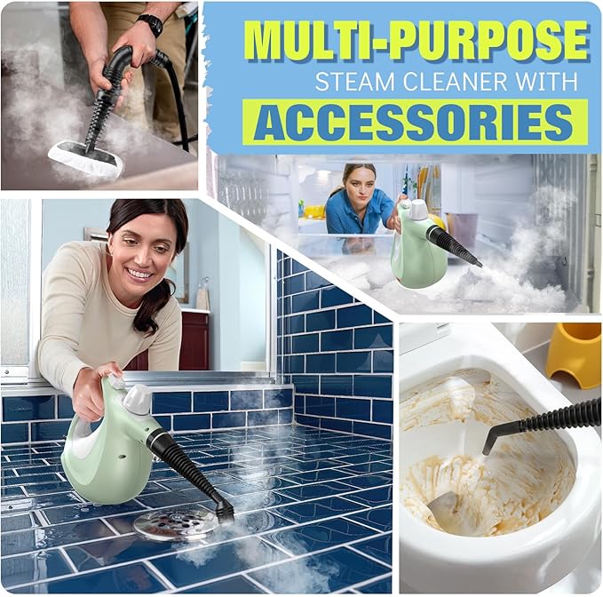 1200W Handheld Steam Cleaner for Home, Powerful Natural Multi‑Surface Steam Cleaner with 11 Accessories, 11.8oz Pressurized Steamer for Deep Cleaning Tile, Grout, Showers, Bathrooms, Kitchens & Car