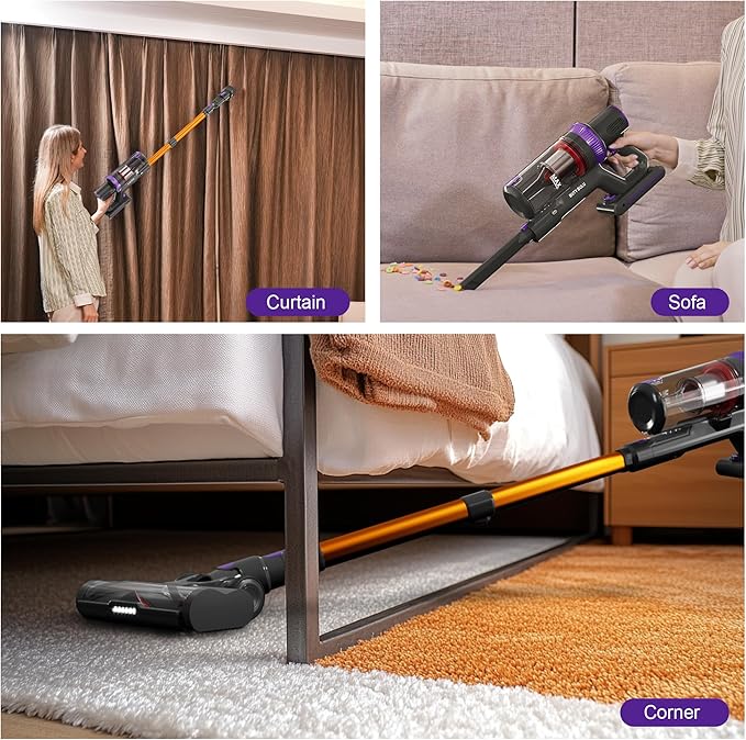 Cordless Vacuum Cleaner, Stick Handheld Rechargeable Lightweight 4-in-1 Vacuum for Home Hardwood Floor Carpet Pet Hair Litter Cleaning, 45KPa Suction 50Mins Running Time, LED Display Screen