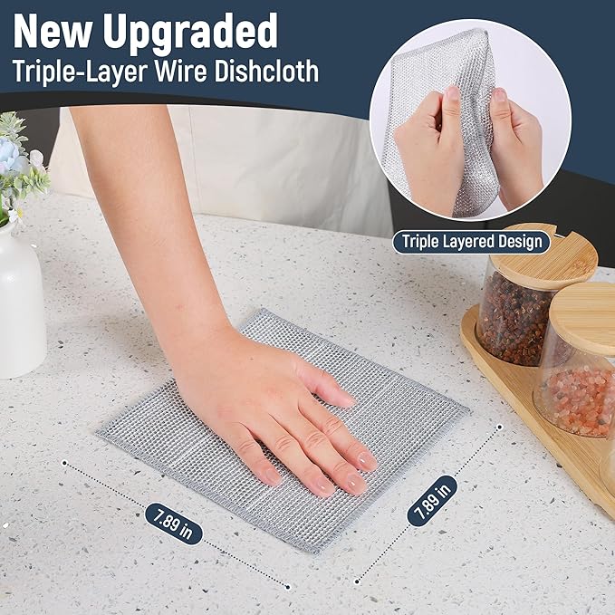 3 Layers Non Scratch Wire Dish Cleaning Supplies 36PCS - Wire Dishwashing Rag Home Essentials-Reusable Steel Wool Scrubber Washcloths,Kitchen Towels and Dishcloths Set for Pans Sinks & Cookware