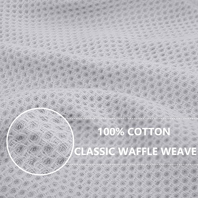 Homaxy 100% Cotton Waffle Weave Kitchen Towels, 3-Pack Ultra Soft Absorbent Dish Towels, Quick Drying Cleaning Towels, 13 x 28 Inches, Light Gray