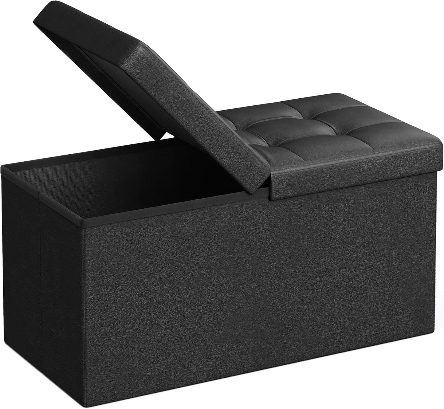 SONGMICS MAZIE Collection - 30 Inches Storage Ottoman Bench with Flipping Lid, Storage Chest Footstool, Load 660 lb, for Entryway, Living Room, Bedroom, Synthetic Leather, Black ULSF45BK