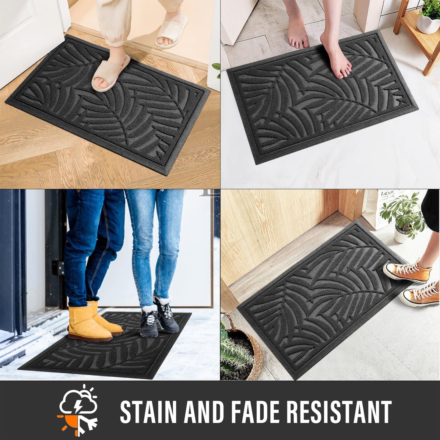 Front Door Mat, Absorbent Resist Dirt Welcome Door Mat Indoor Outdoor, Waterproof Doormat, Sturdy Non Slip Backing, Fade Resistant, Low Profile Entry Mat for Entryway, 29×17, Grey