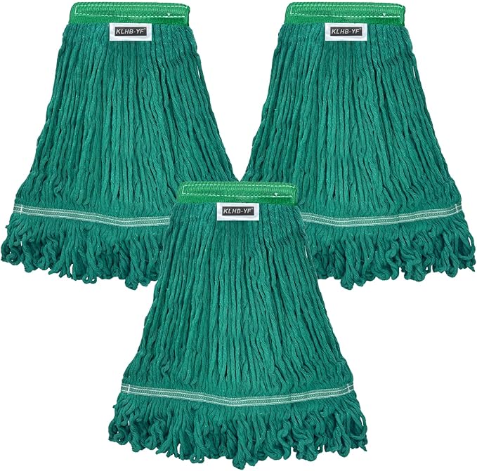 Heavy Duty Wet Industrial Cleaning Mop Head – 21 oz Green mop Head Replacement Cotton Washable Industrial mop Heads Heavy Duty for Commercial & Home Cleaning（Green）