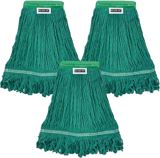 Heavy Duty Wet Industrial Cleaning Mop Head – 21 oz Green mop Head Replacement Cotton Washable Industrial mop Heads Heavy Duty for Commercial & Home Cleaning（Green）