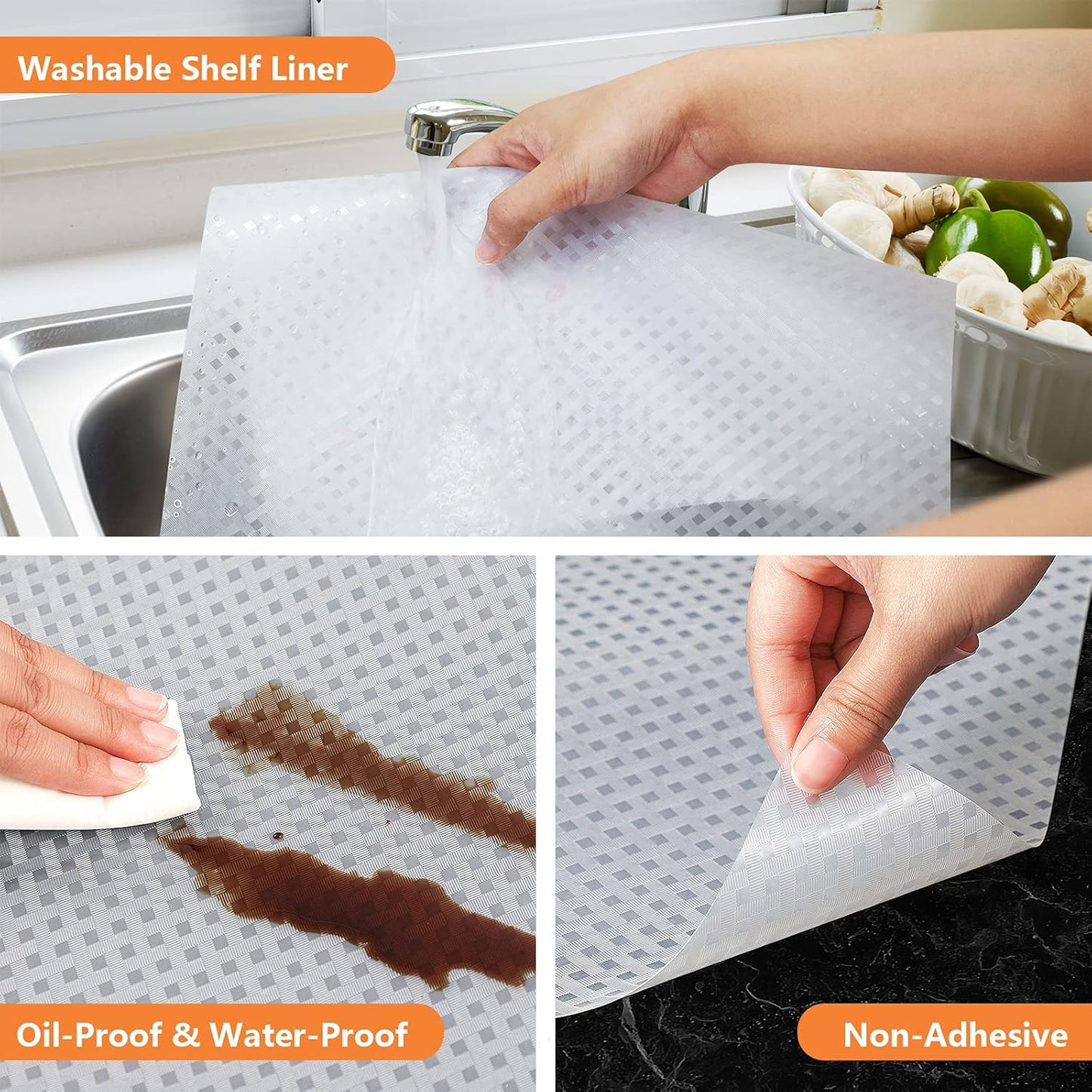 Shelf Liners for Kitchen Cabinets Refrigerator Liners Waterproof Kitchen Cupboard Liner Durable Plastic Drawer Mats EVA Material Non Adhesive Fridge Mats for Shelves - Clear 17.5 x 236.2 Inches