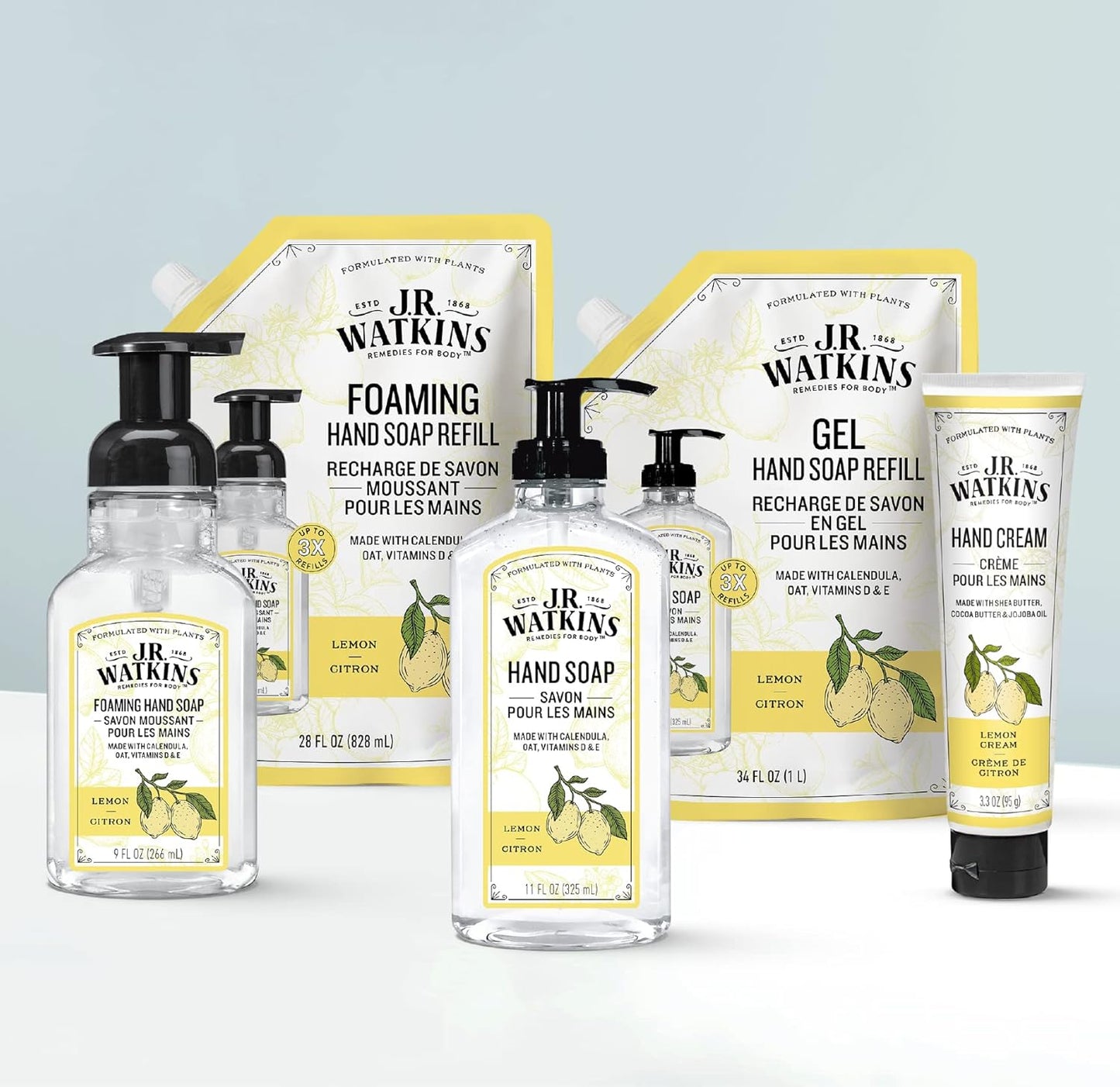 J.R. Watkins Gel Hand Soap Refill Pouch, Scented Liquid Hand Wash for Bathroom or Kitchen, USA Made and Cruelty Free, 34 fl oz, Lemon, 2 Pack