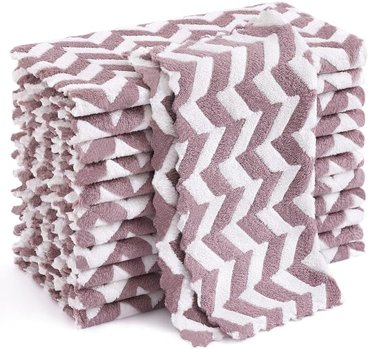 Homaxy 12 Pack Kitchen Dish Cloths, Ultra Soft and Absorbent Dish Towels, Reusable Fast Drying Microfiber Cleaning Cloth, Irregular Waves Coral Velvet No-lint Cleaning Rags, 10 x 10 inches, Purple