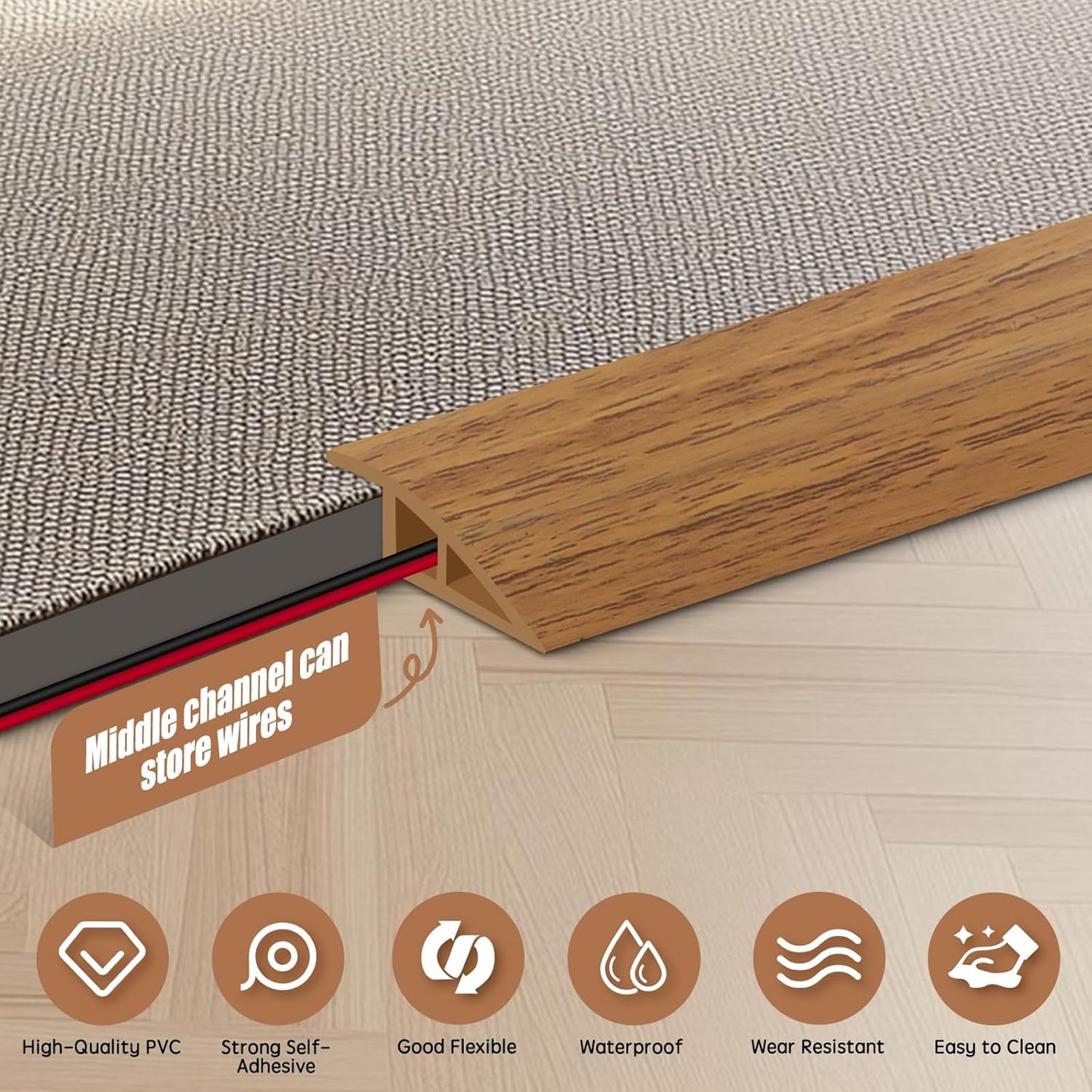 Floor Transition Strip Door Threshold 39" Floor Transition Reducer Trim on The Edges Threshold Strip Self Adhesive Suitable for Doorways, Tiles, Carpet