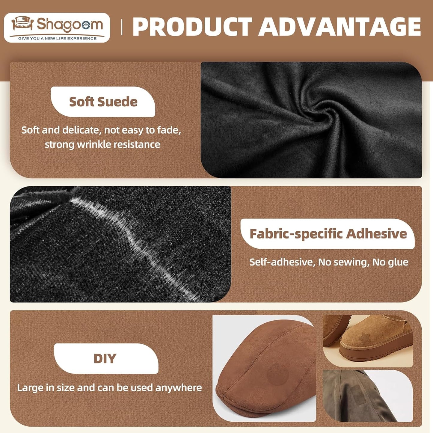 Suede Repair Patch, 17X79 Inch Fabric Large Repair Tape, Self-Adhesive Patches for Furniture, Sofa, Car Interior, Shoes, Hand Bag, Clothing (Coffee, 17X79 Inch)