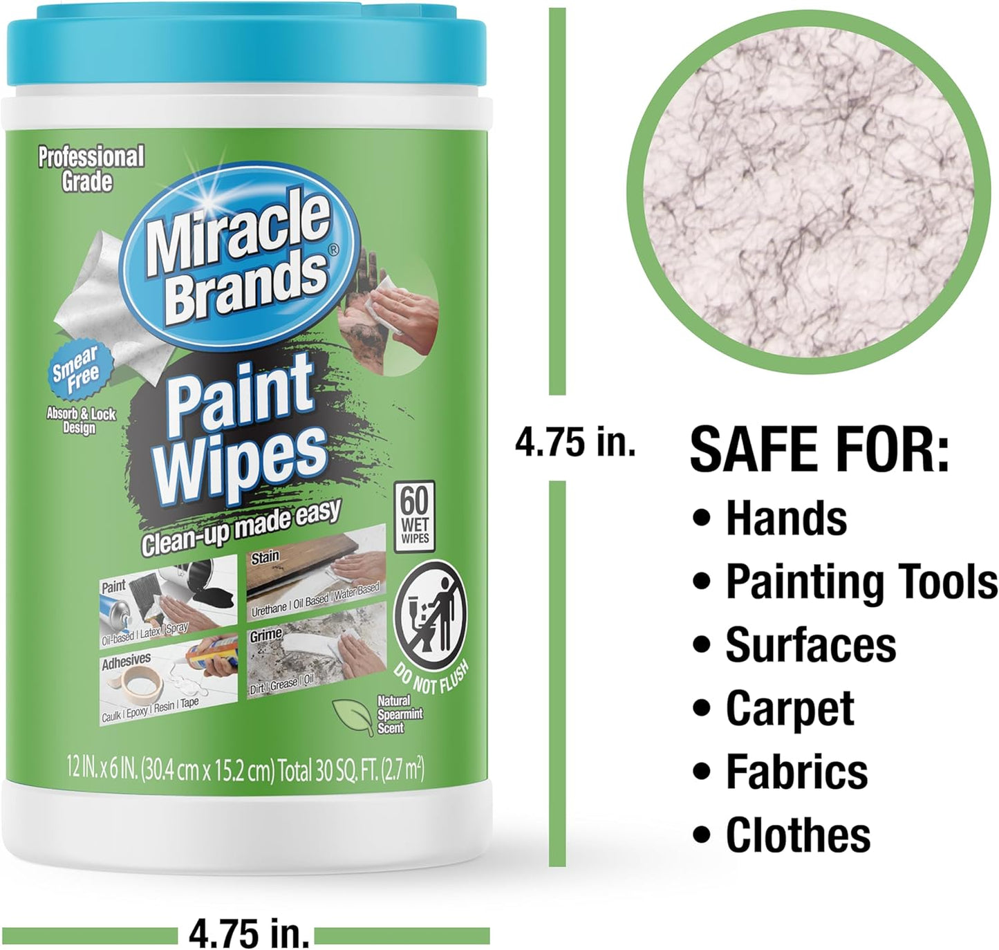 MiracleWipes for Paint Prep & Cleanup, Remove Tough Grime Build-Up, Wet Paint, Caulking, Epoxy, Colorant, and more from Hands, Surfaces, & Tools - 60 Count