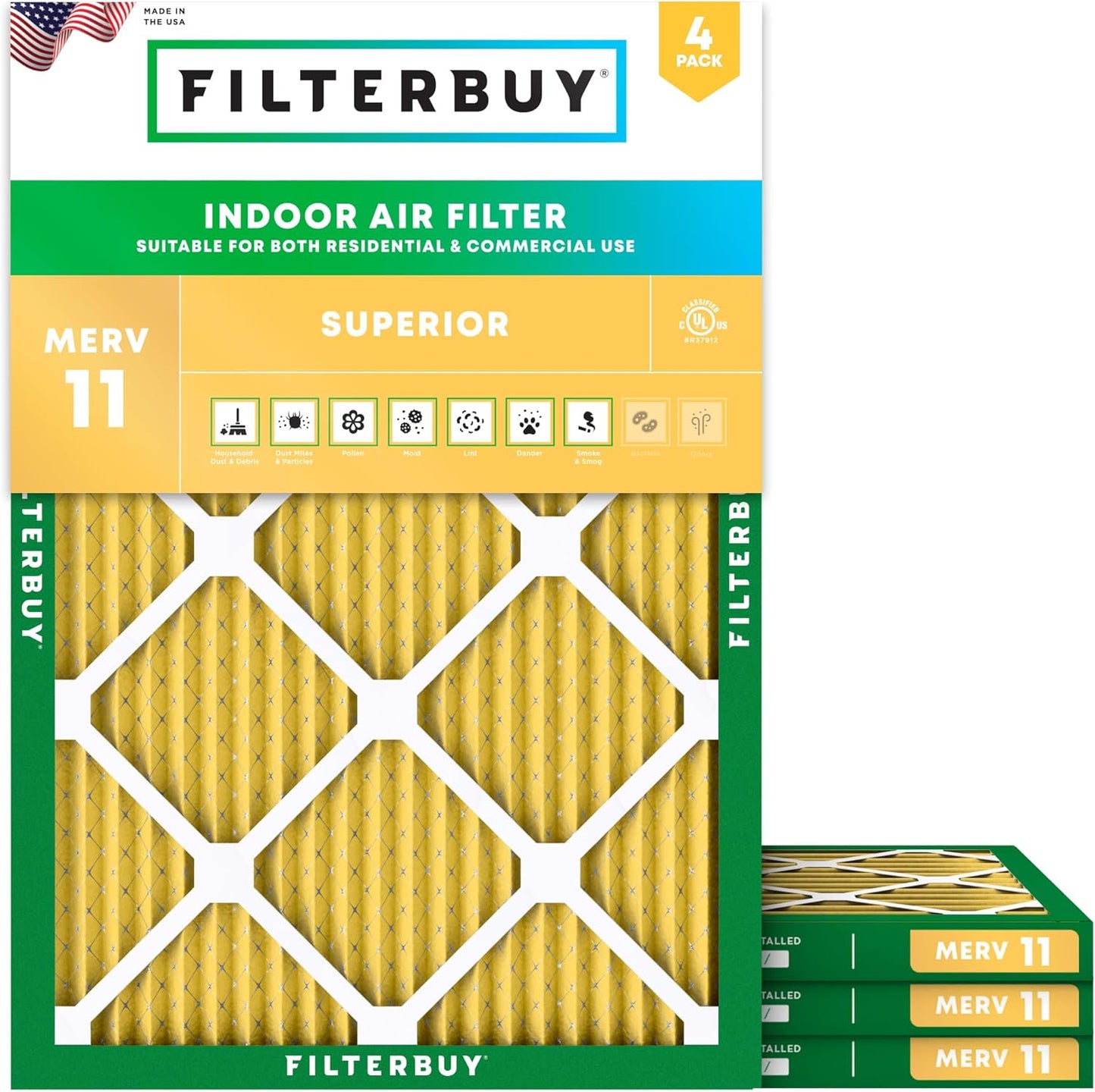 Filterbuy 24x25x1 Air Filter MERV 11 (MPR 1200) Allergen Defense Replacement (4-Pack), Electrostatic Pleated HVAC AC Furnace Filters, Made in USA (Actual Size: 23.88 x 24.88 x 0.75)