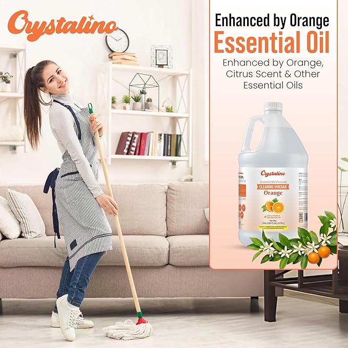 Orange Essential Oil Cleaning Vinegar (1 Gallon) 6% Non-Toxic Distilled White, Vinegar for Cleaning Purpose, Vinagre Blanco, Vinger (128 Fl Oz (Pack of 1), Orange)