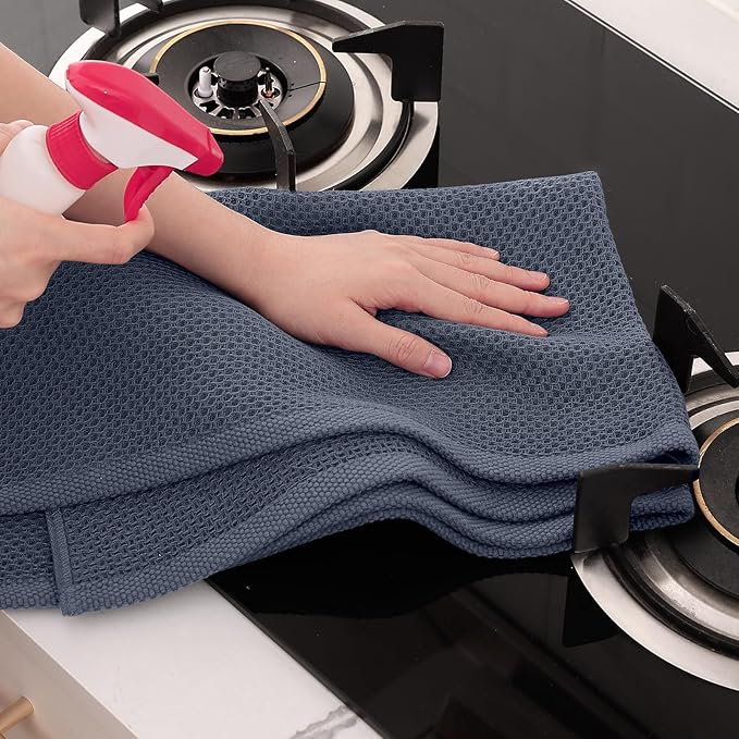 Homaxy 100% Cotton Oversized Waffle Weave Kitchen Dish Towels, 3-Pack Ultra Soft Absorbent Dish Towels, Quick Drying Cleaning Towels, 20 x 28 Inches, Dark Grey